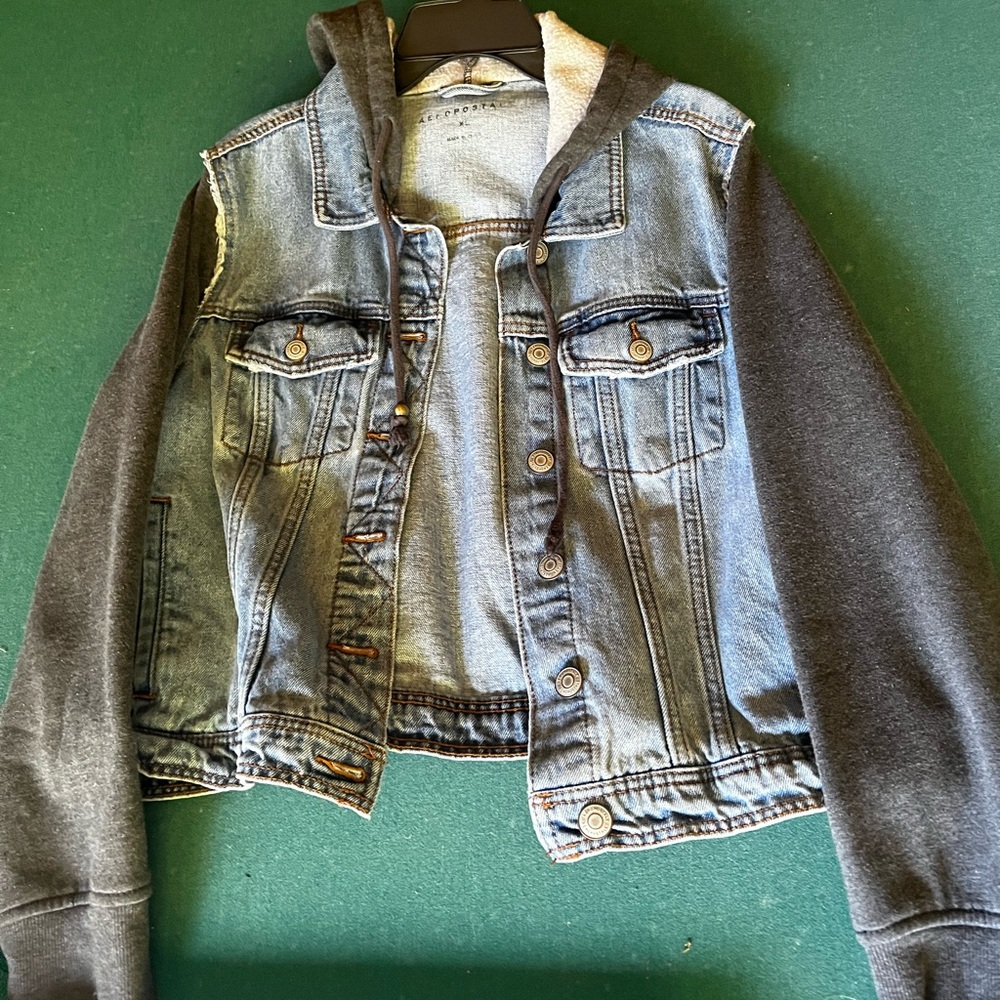 Aeropostale Blue Denim Jacket with Gray Sleeves